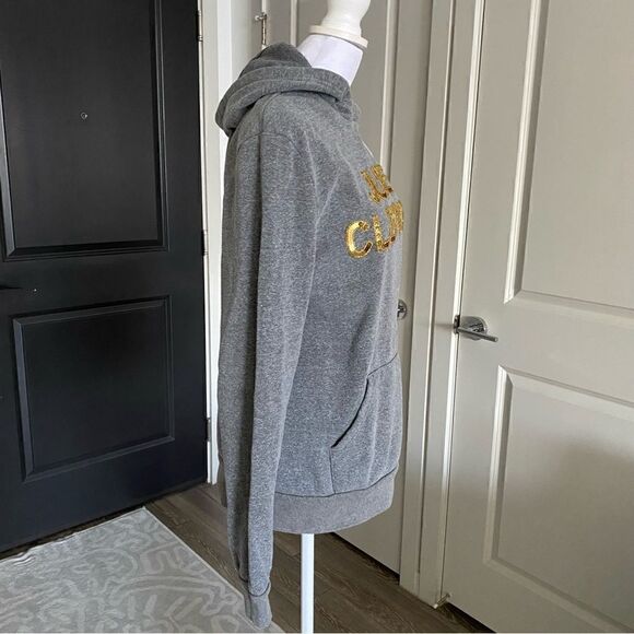 Bow & Drape Gray Long Line Hoodie with Gold Sequins Juice Cleanse Theme Size M - Picture 5 of 6